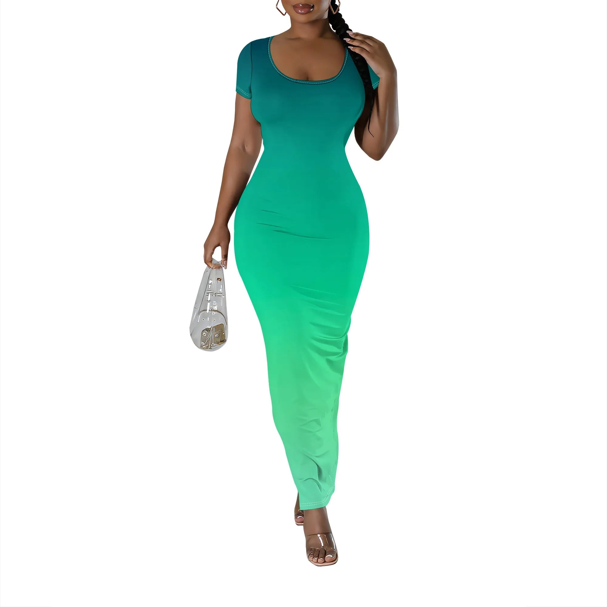 Women's Summer Short Sleeves Sexy Bodycon Tank Dresses Scoop Neck Elegant Casual Slim Fit Maxi Sundress Party Club