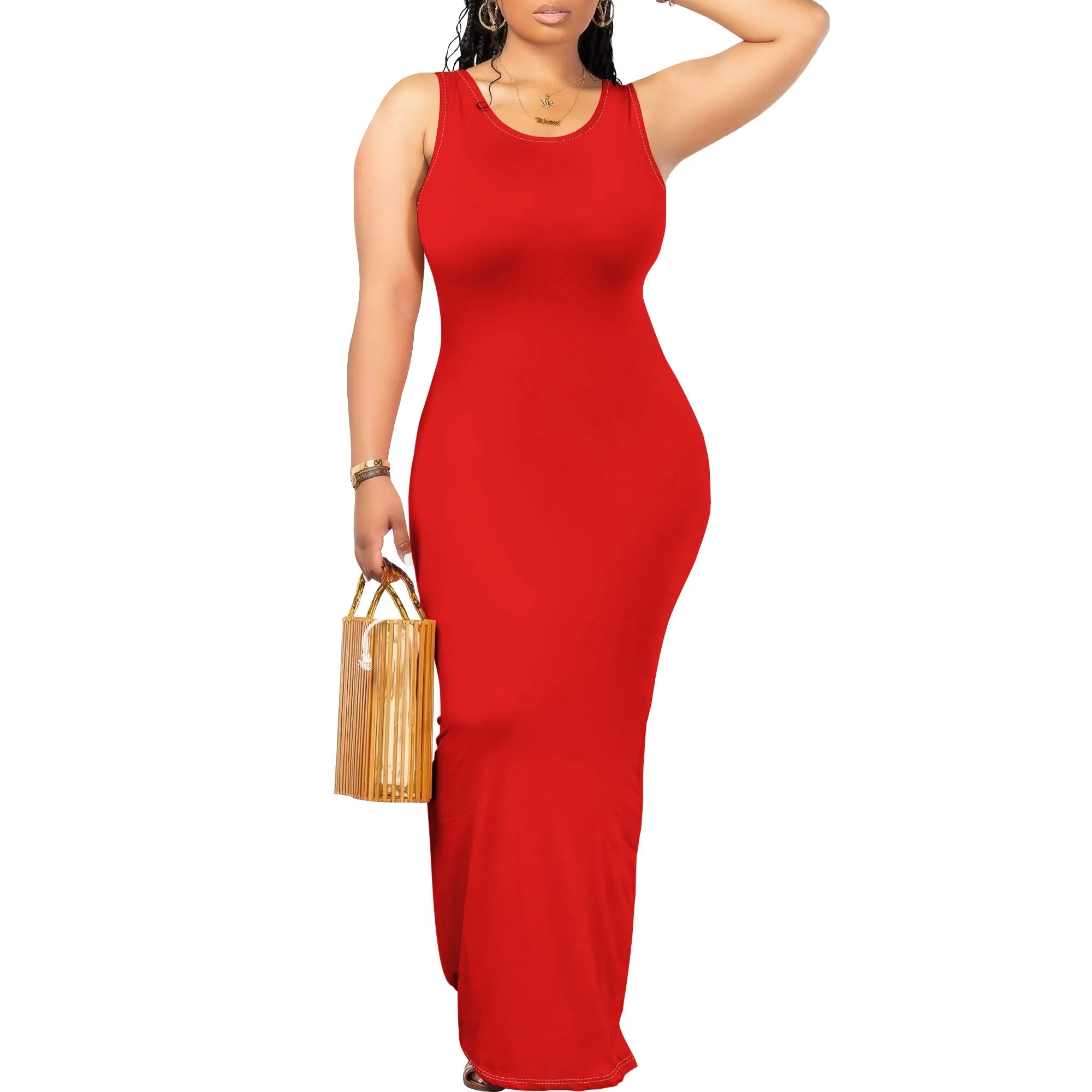 Women's Sexy Bodycon Maxi Dress Ribbed Lounge Tank Long Dresses Elegant Scoop Neck Casual Sleeveless Summer Wrap Sundress