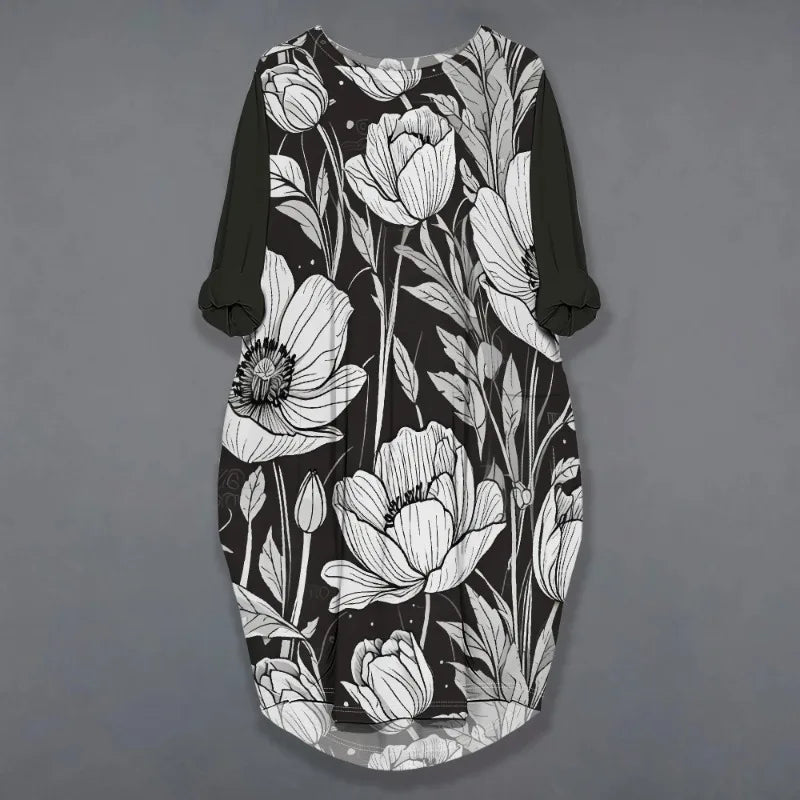 Vestido de verano holgado de manga larga con estampado para mujer, talla grande, estilo transfronterizo, nueva moda de verano 