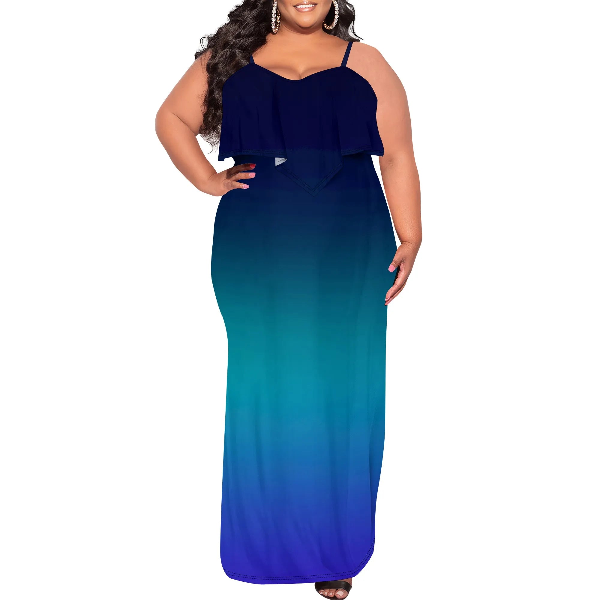 Vestido sexy de talla grande para mujer, sin mangas, con tirantes finos, estampado de rayas y volantes, para fiesta y club. 