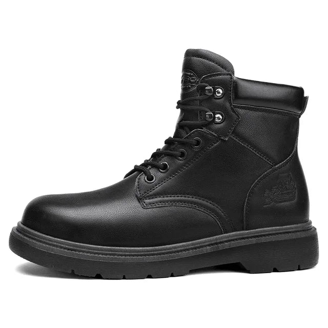 Botas de seguridad negras para el trabajo, calzado clásico de motociclista, botines, antideslizantes, de moda, clásicas, de caña alta y punta redonda, para hombre. 