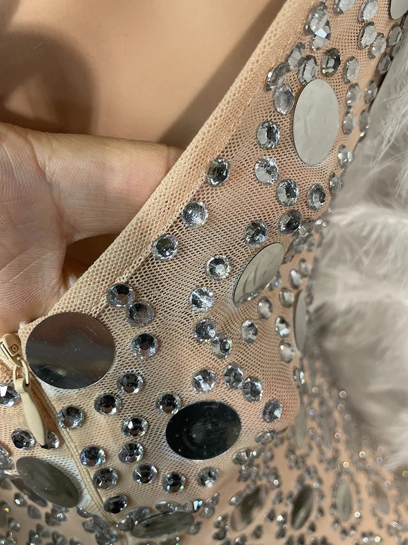 Trendy Clothing Party Slim Fit Dress Laser Bling Diamond Girl A-Line Vestidos Piedras Brillantes Vestidos Invitada De Boda Mujer