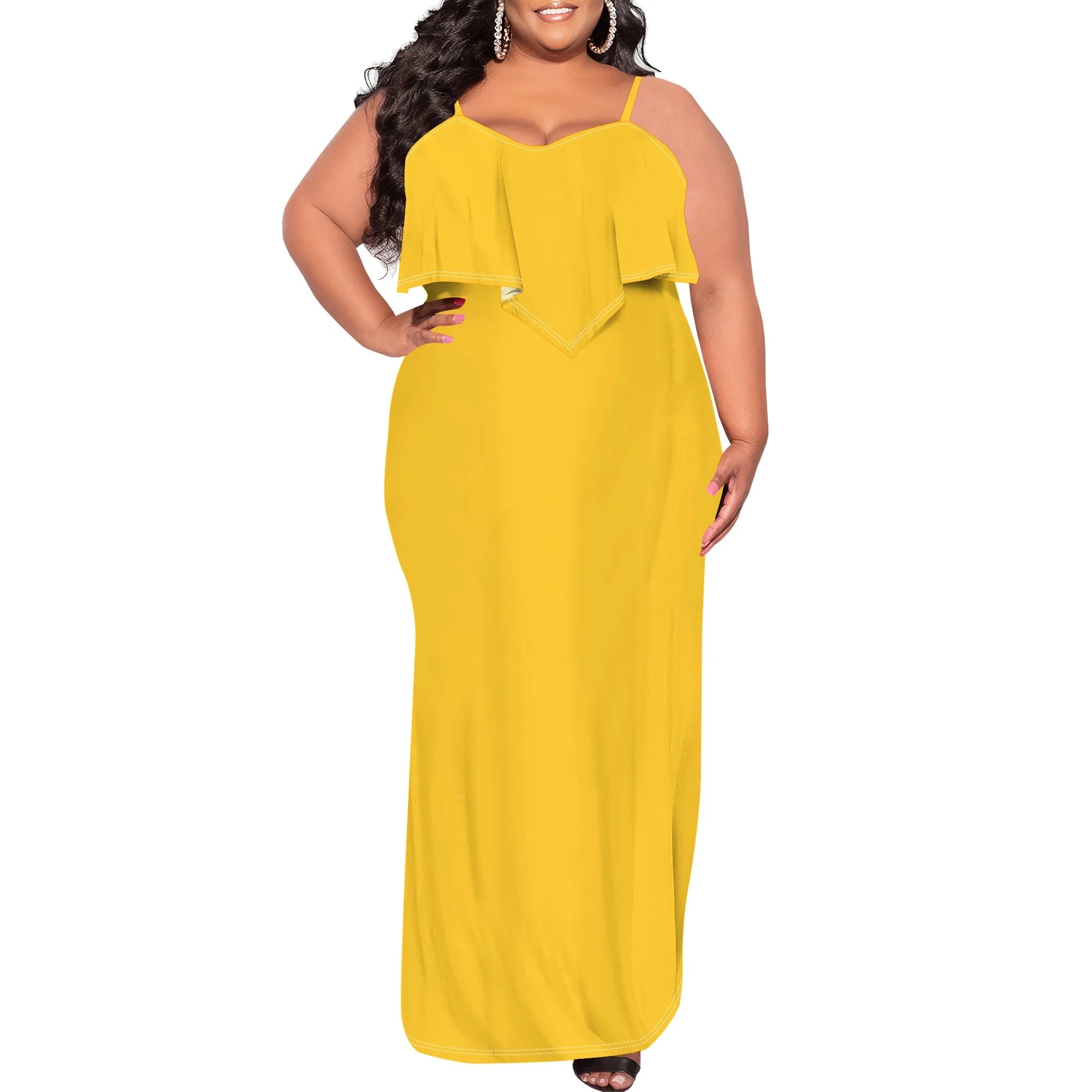 Womens Sexy Plus Size Sleeveless Spaghetti Strap Stripes Printed Ruffles Party Clubwear Dress