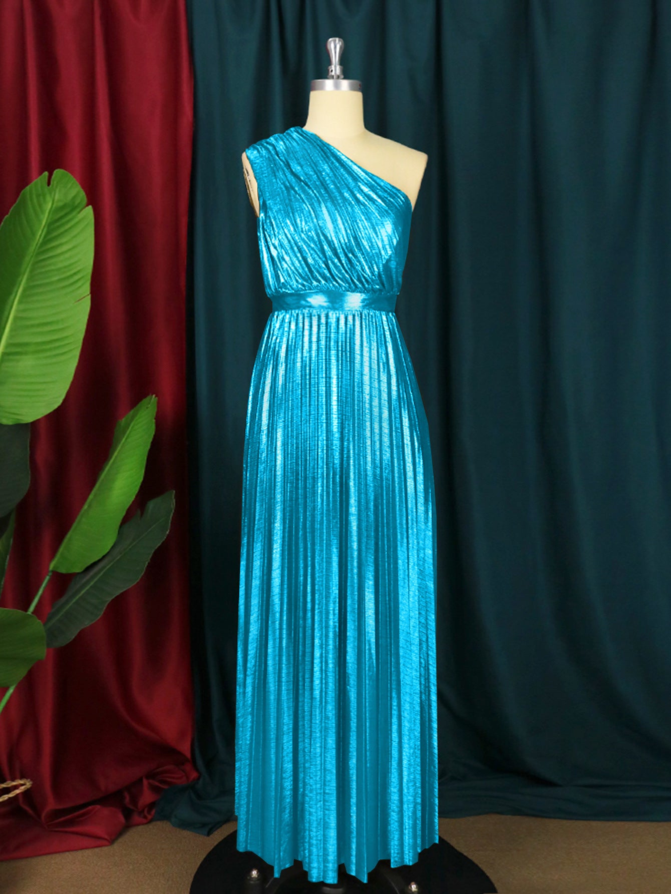 Backless pleated skirt with high waist and side zipper large swing dress