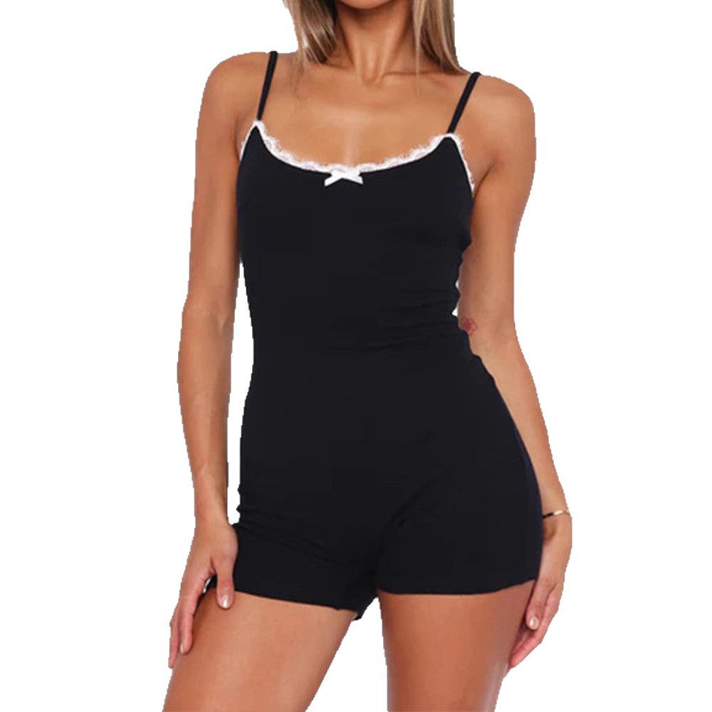 Mono de encaje con bloques de color, sencillo, informal, versátil y ajustado para mujer