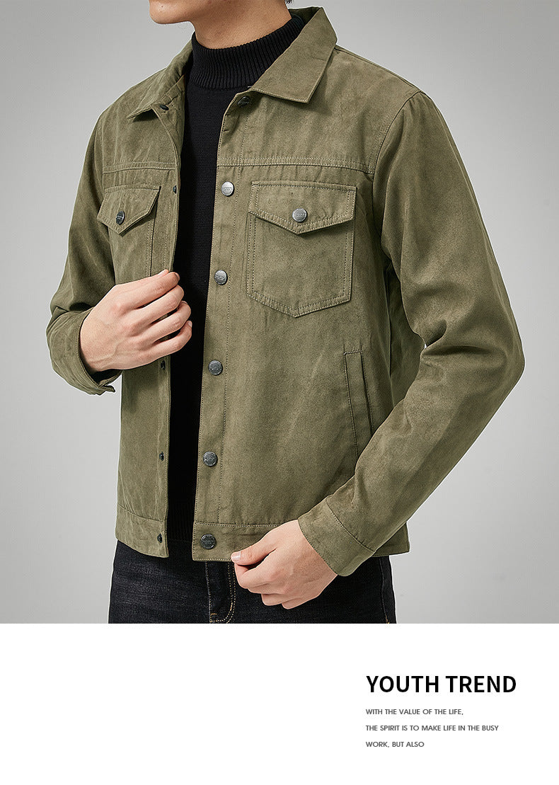Factory Direct Men's Casual Jacket Autumn/Winter英伦 Style Faux Suede Brushed Fabric Youth Fashion Coat