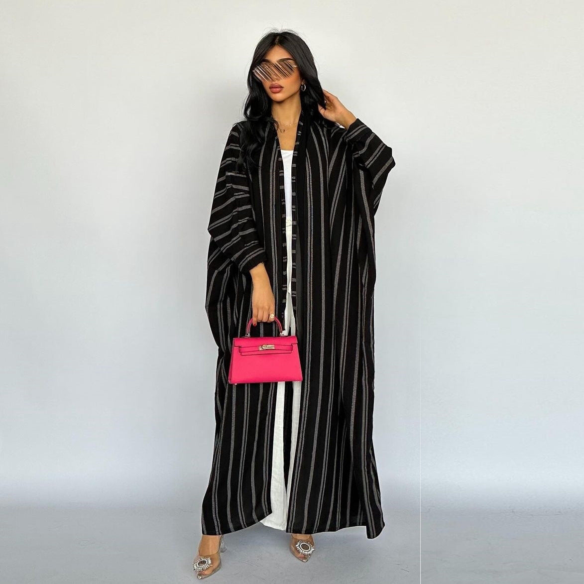 Muslim European and American women's cardigan long striped jacket Abaya zebra print