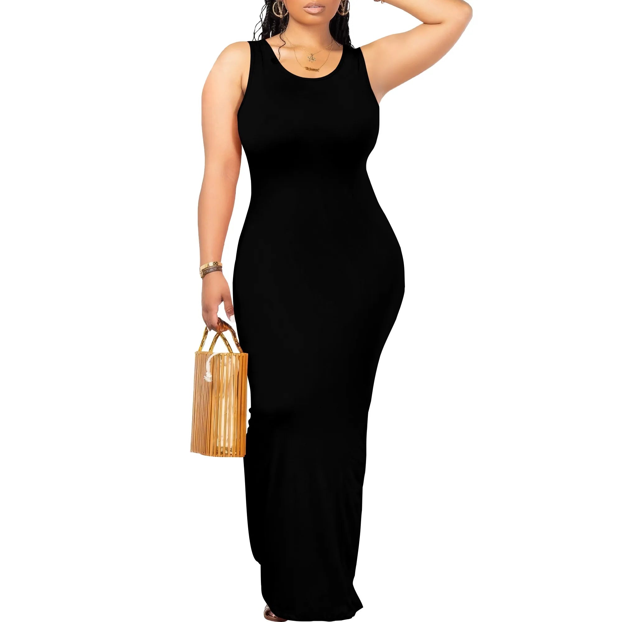 Women's Sexy Bodycon Maxi Dress Ribbed Lounge Tank Long Dresses Elegant Scoop Neck Casual Sleeveless Summer Wrap Sundress