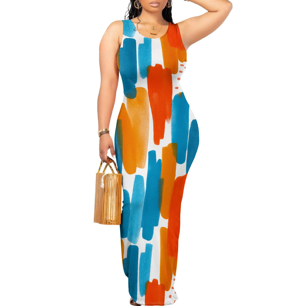 Women's Sexy Bodycon Maxi Dress Ribbed Lounge Tank Long Dresses Elegant Scoop Neck Casual Sleeveless Summer Wrap Sundress