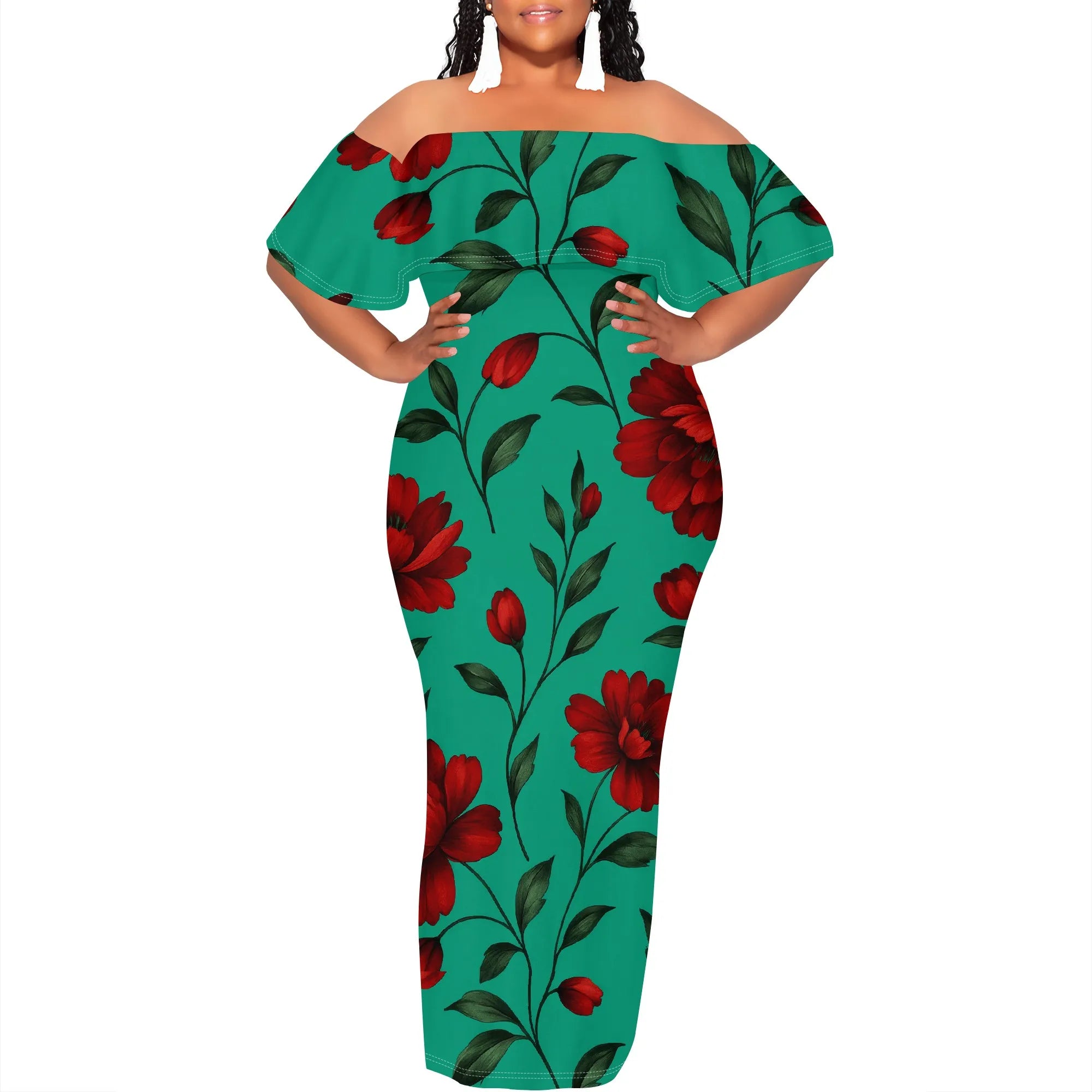 Curvy Women Casual Solid Color Off Shoulder Casual Short Sleeve Sexy Plus Size Maxi Dress Cocktail Club Party Dresses
