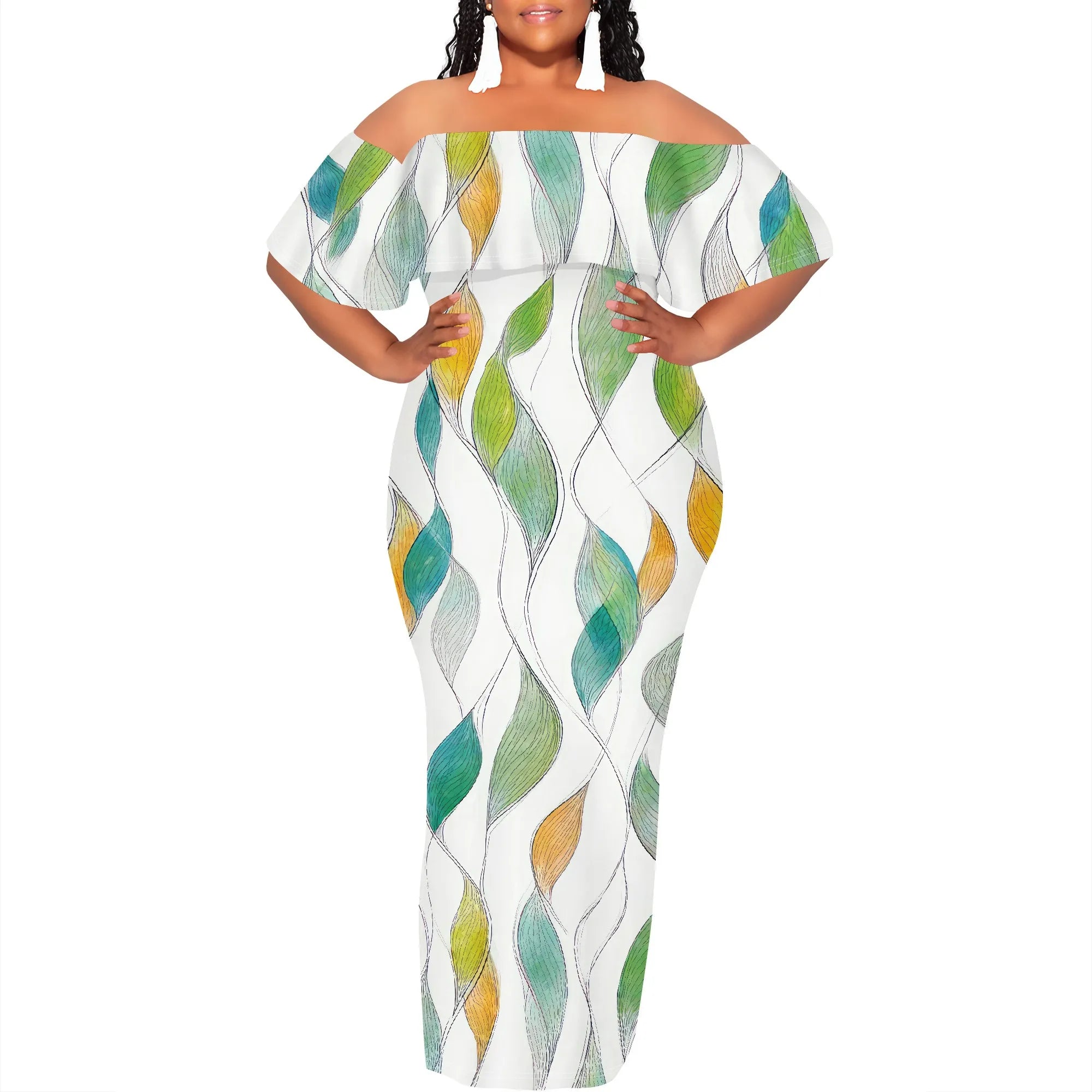 Curvy Women Casual Solid Color Off Shoulder Casual Short Sleeve Sexy Plus Size Maxi Dress Cocktail Club Party Dresses