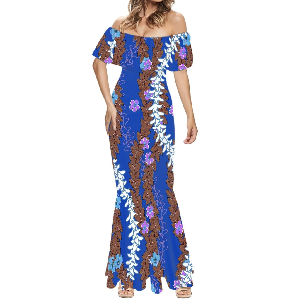 Elegante falda de cola de pez estilo Tonga con estampado floral hawaiano Puakenikeni polinesio premium 2025, hecha a medida. 