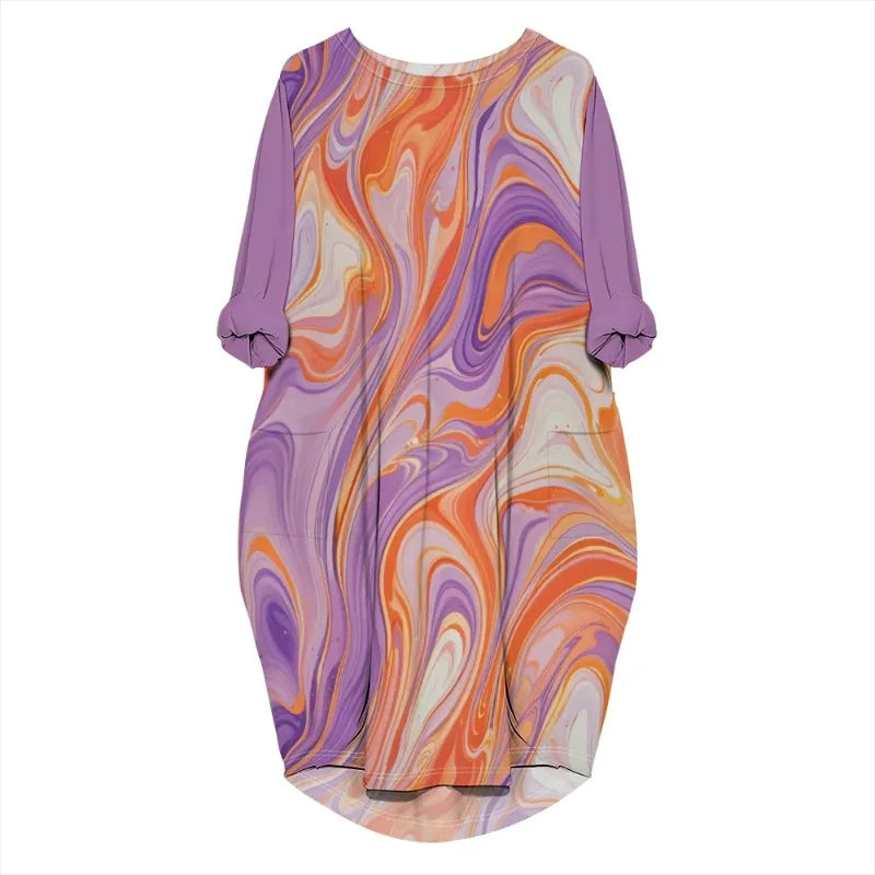 Vestido de verano holgado de manga larga con estampado para mujer, talla grande, estilo transfronterizo, nueva moda de verano 