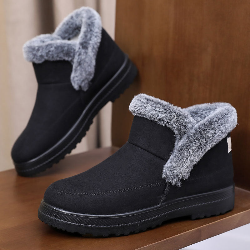 Winter Women's Plus Size Cotton Boots with Fleece Lining and Thickening for Outdoor Leisure Snow Boots Mid-Calf Cotton Shoes