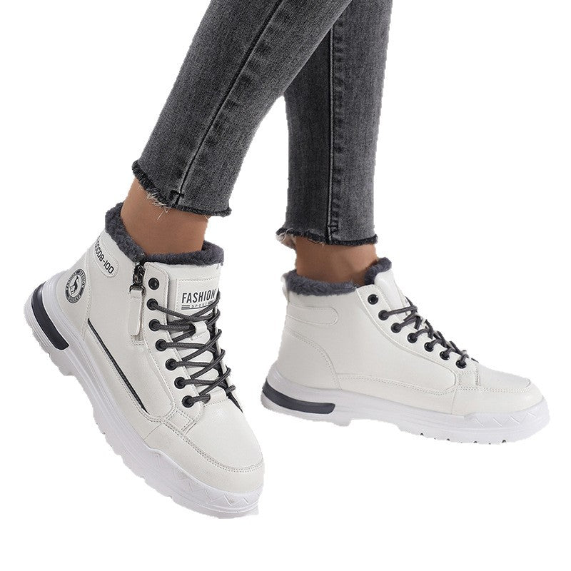 Women's Winter Leather Fleece Lined Warm Cotton Shoes Casual Outdoor Snow Boots