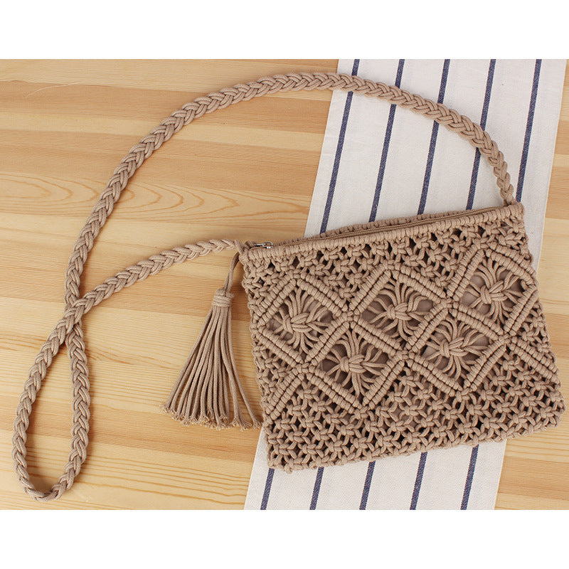 Tassel Handheld Woven Bag Retro Handheld Woven Bag Summer Vacation Tourism Beach Bag