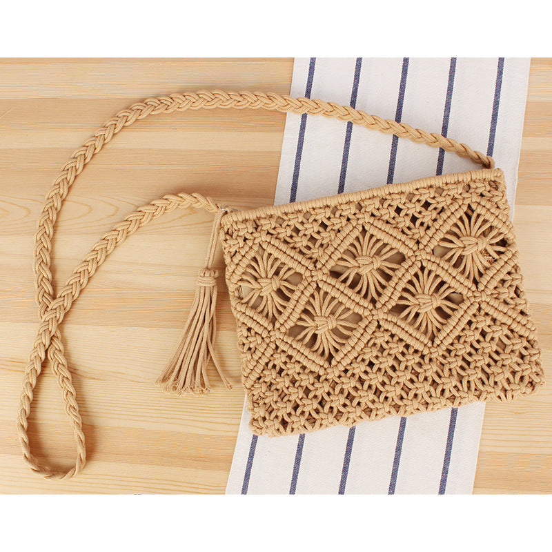 Tassel Handheld Woven Bag Retro Handheld Woven Bag Summer Vacation Tourism Beach Bag