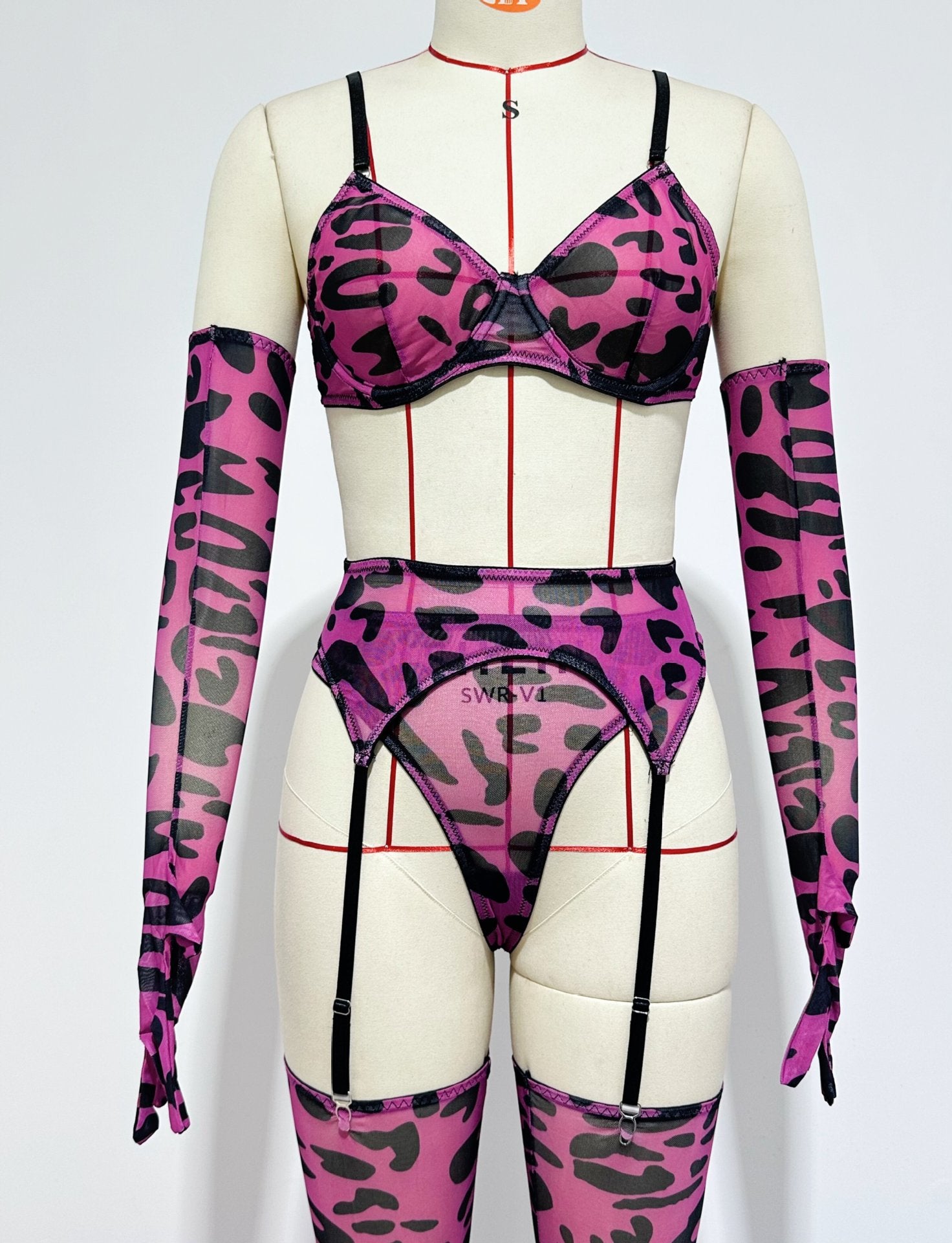 Cross-border  Sexy Underwear Five-piece Set with Gloves, Stockings, Tie-dye Design, Colorful Design, Erotic Underwear Set