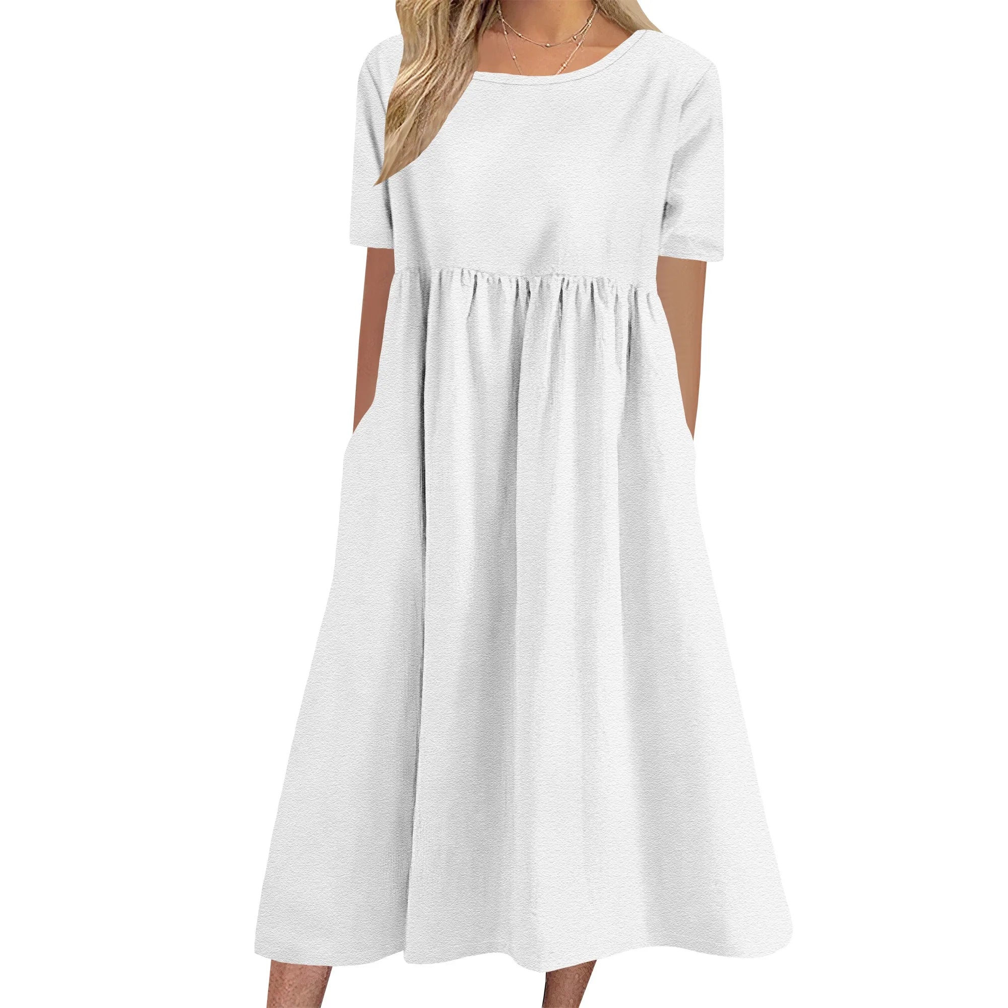 Women's Half Sleeve Linen Maxi Dresses Casual Loose Plus Size Beach Dress for Women with Pockets