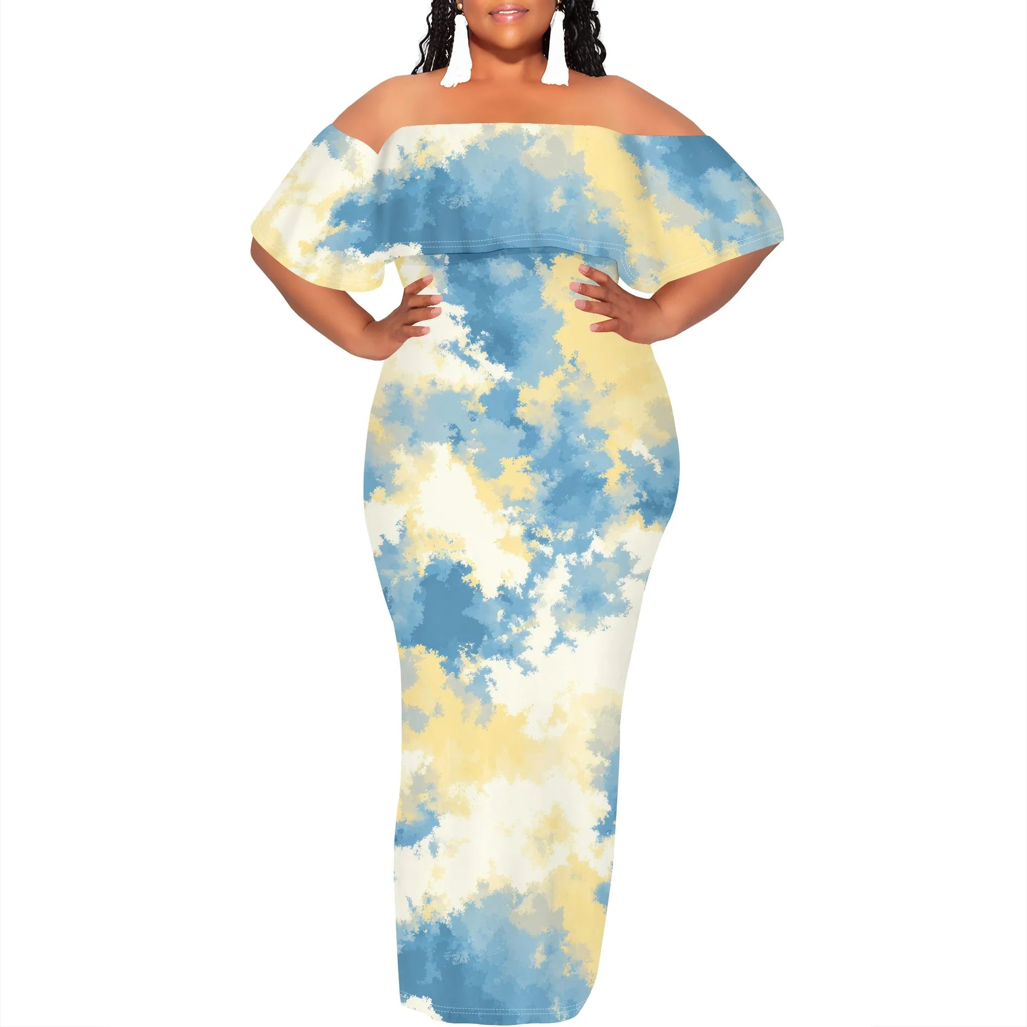 Curvy Women Casual Solid Color Off Shoulder Casual Short Sleeve Sexy Plus Size Maxi Dress Cocktail Club Party Dresses