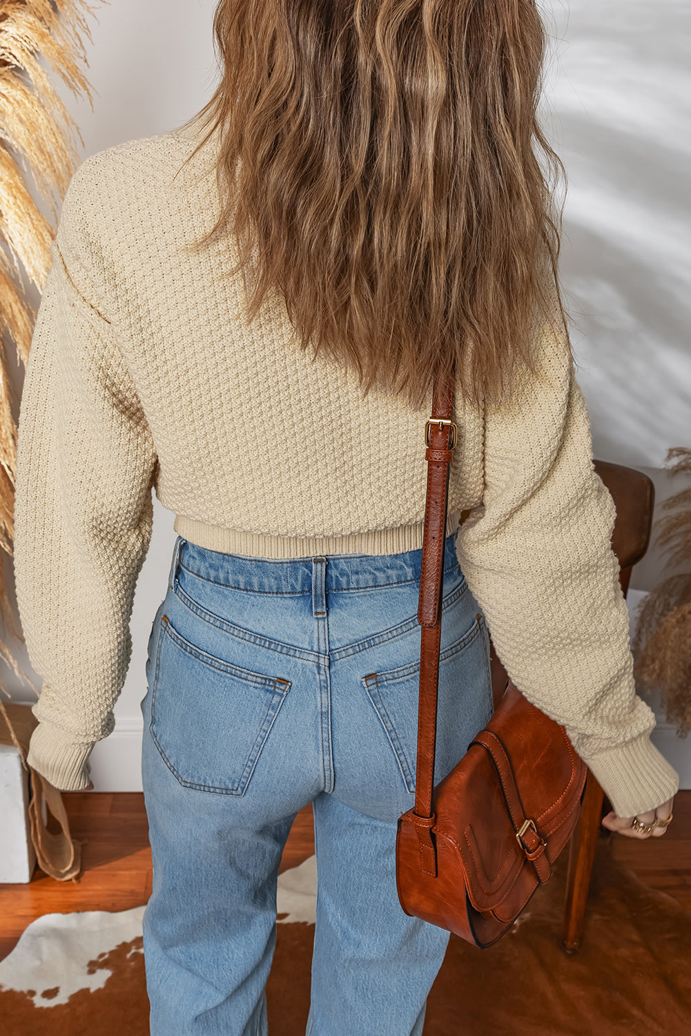 Solid Button-Up Cropped Cardigan Sweater