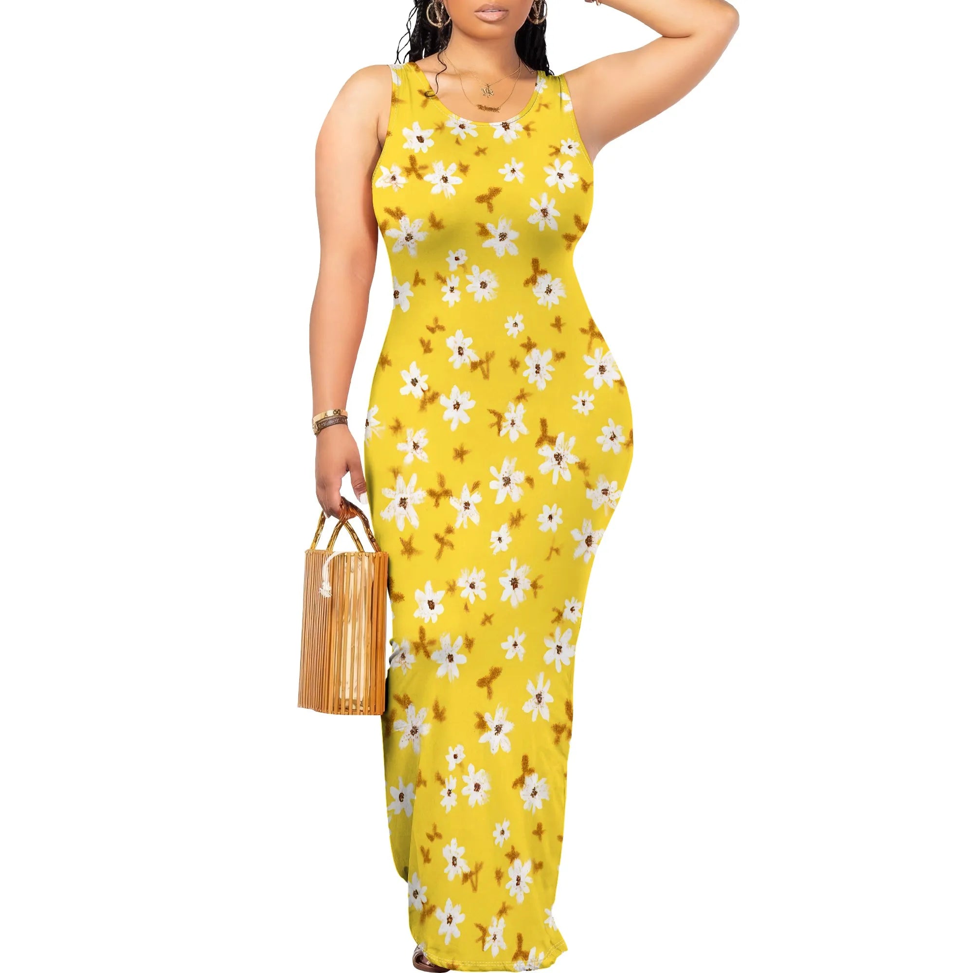 Women's Sexy Bodycon Maxi Dress Ribbed Lounge Tank Long Dresses Elegant Scoop Neck Casual Sleeveless Summer Wrap Sundress