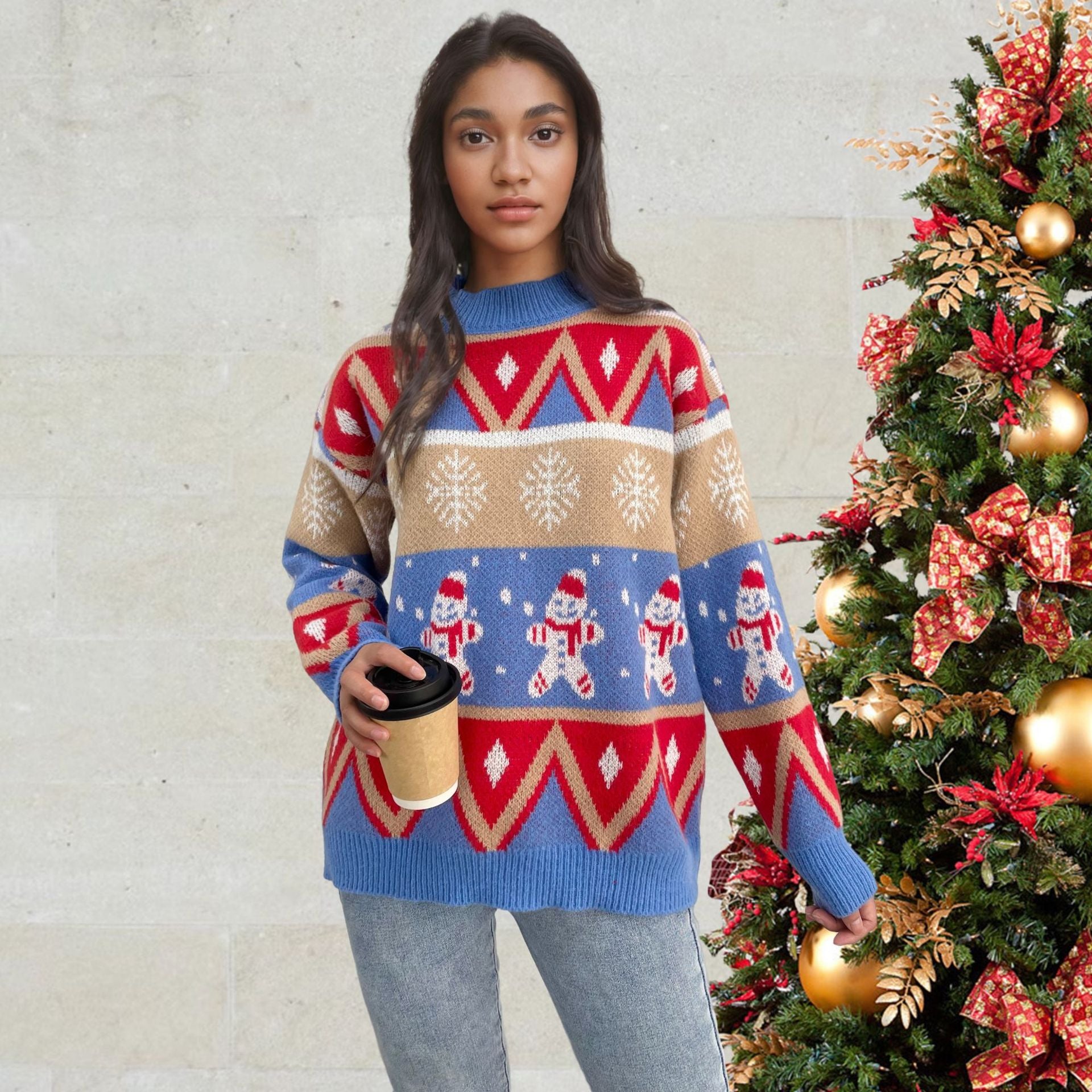 Christmas snowman colored pullover sweater for women