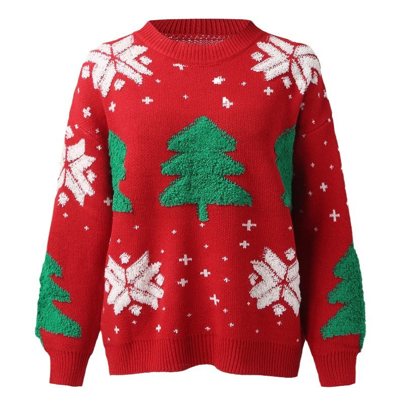 Embroidered Christmas Tree Snowflake Women's Sweater