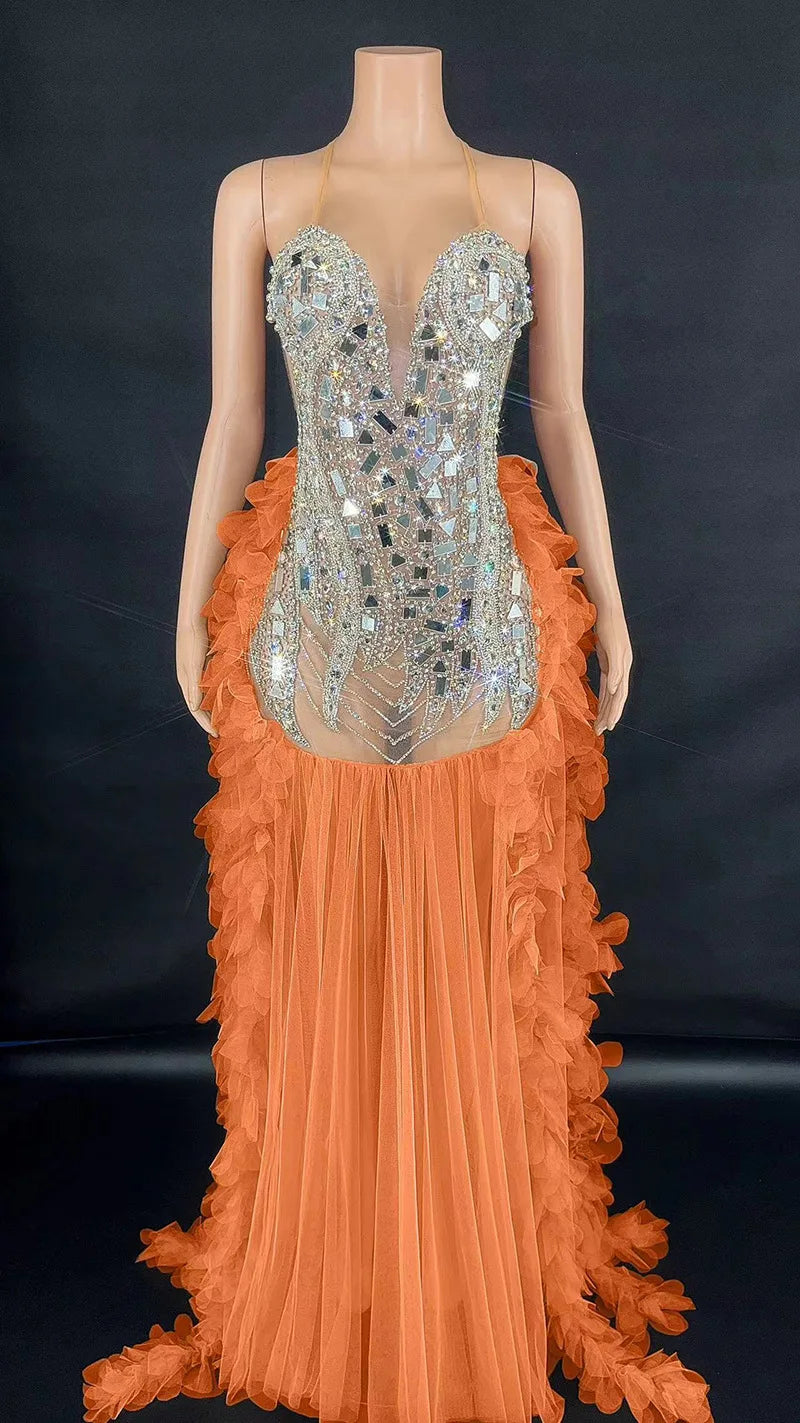 Performance Costume Nightclub Bar Mesh Slim Fit Wedding Master Of Ceremonies Model Walk Show Banquet Party Mini Vestido Sexy Hot