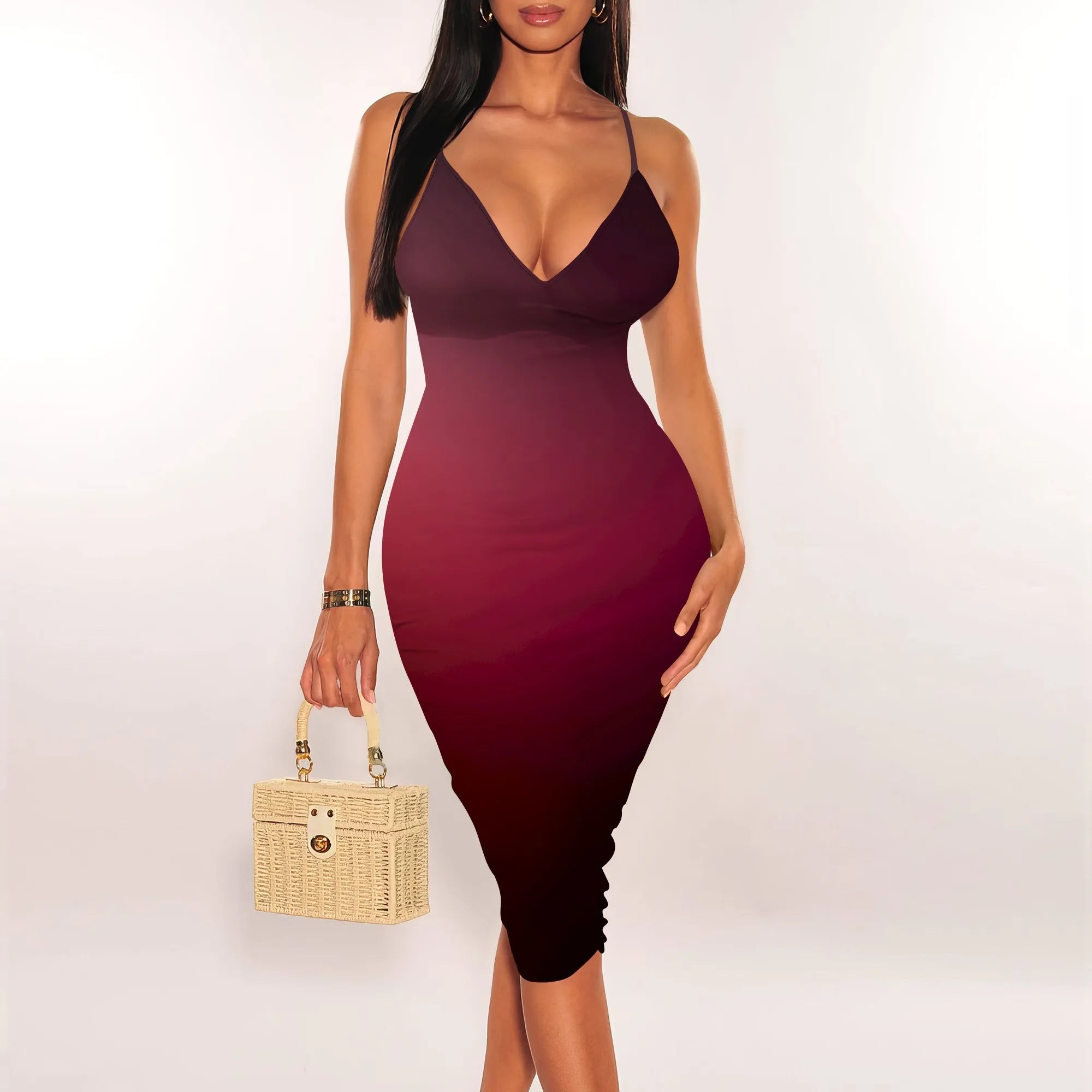 Vestido ajustado midi sexy para mujer, vestido de verano sin mangas con tirantes finos, elástico, sin espalda, para cóctel o fiesta. 