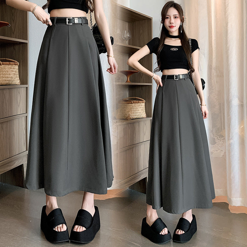 Suit Skirt Midi Skirt High Waist A-Line Mid-Length Full Swing OL Knee-Length Umbrella Pleated Long Skirt