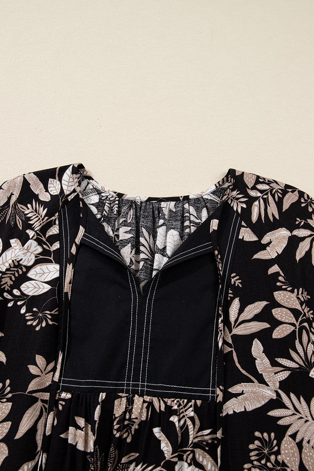 Floral Patchwork Split Neck 3/4 Sleeve Mini Dress