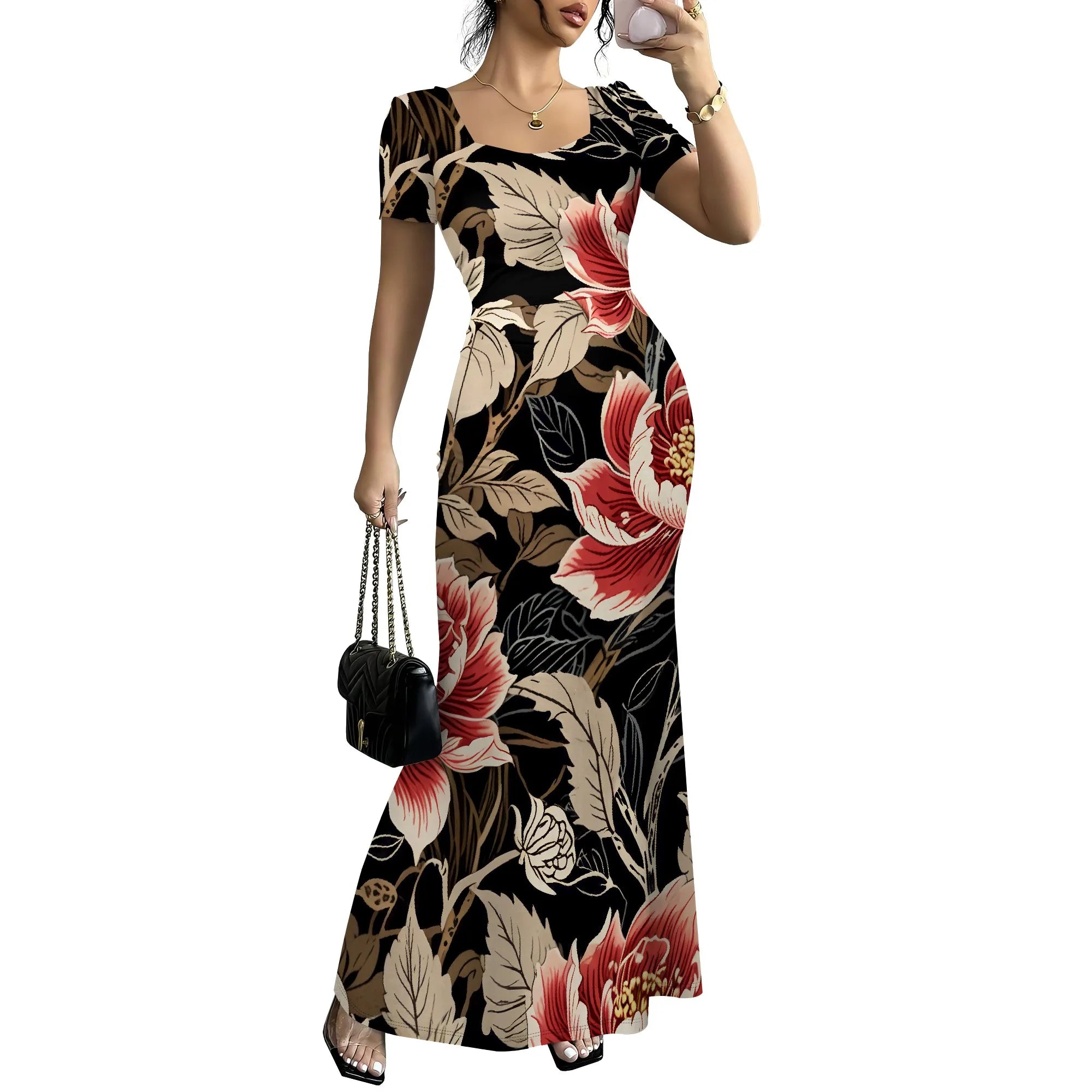 Women's Long Bodycon Dress - Summer Casual Short Sleeve Midi Club Party Fitted Tight Dresses