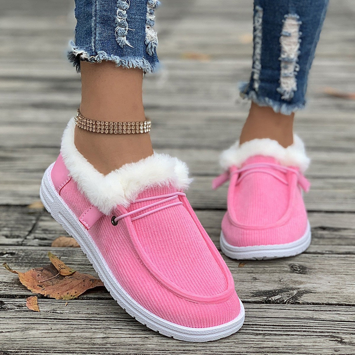 Women's casual shoes with plush and fuzzy cotton shoes