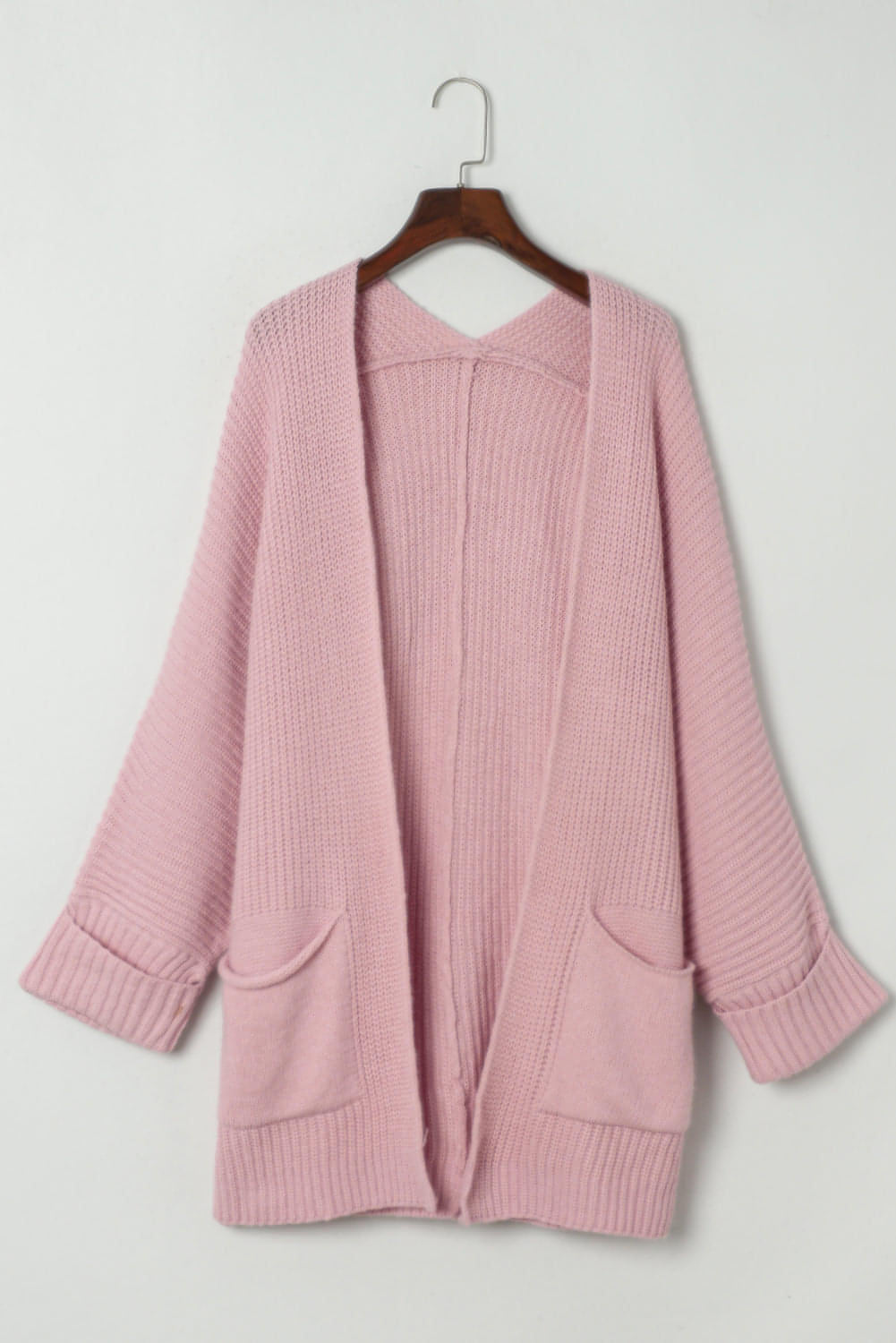 Pink Oversized Fold Over Sleeve Open Front Cardigan.