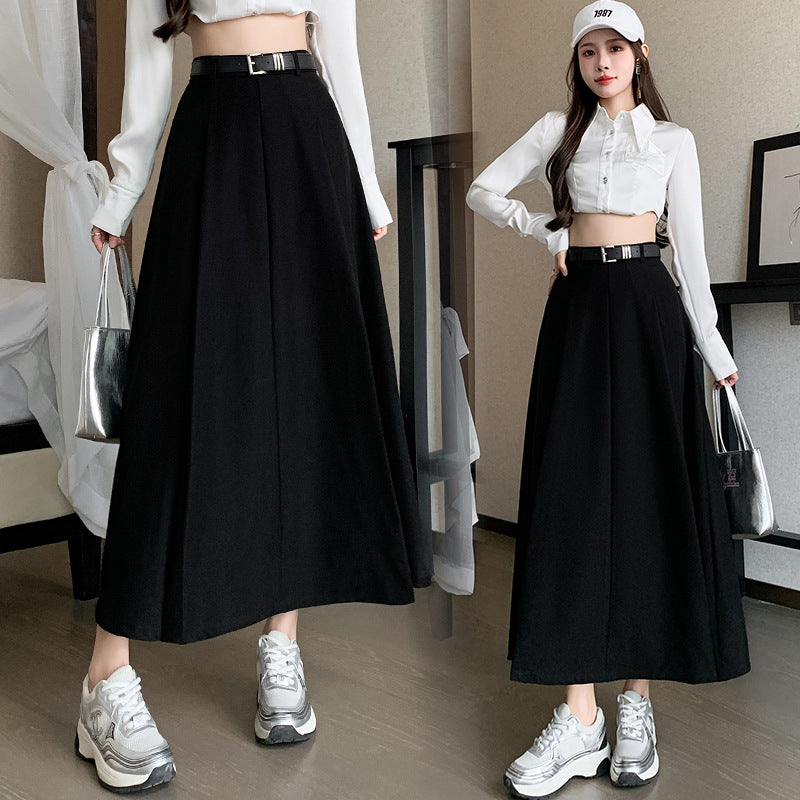 Suit Skirt Midi Skirt High Waist A-Line Mid-Length Full Swing OL Knee-Length Umbrella Pleated Long Skirt