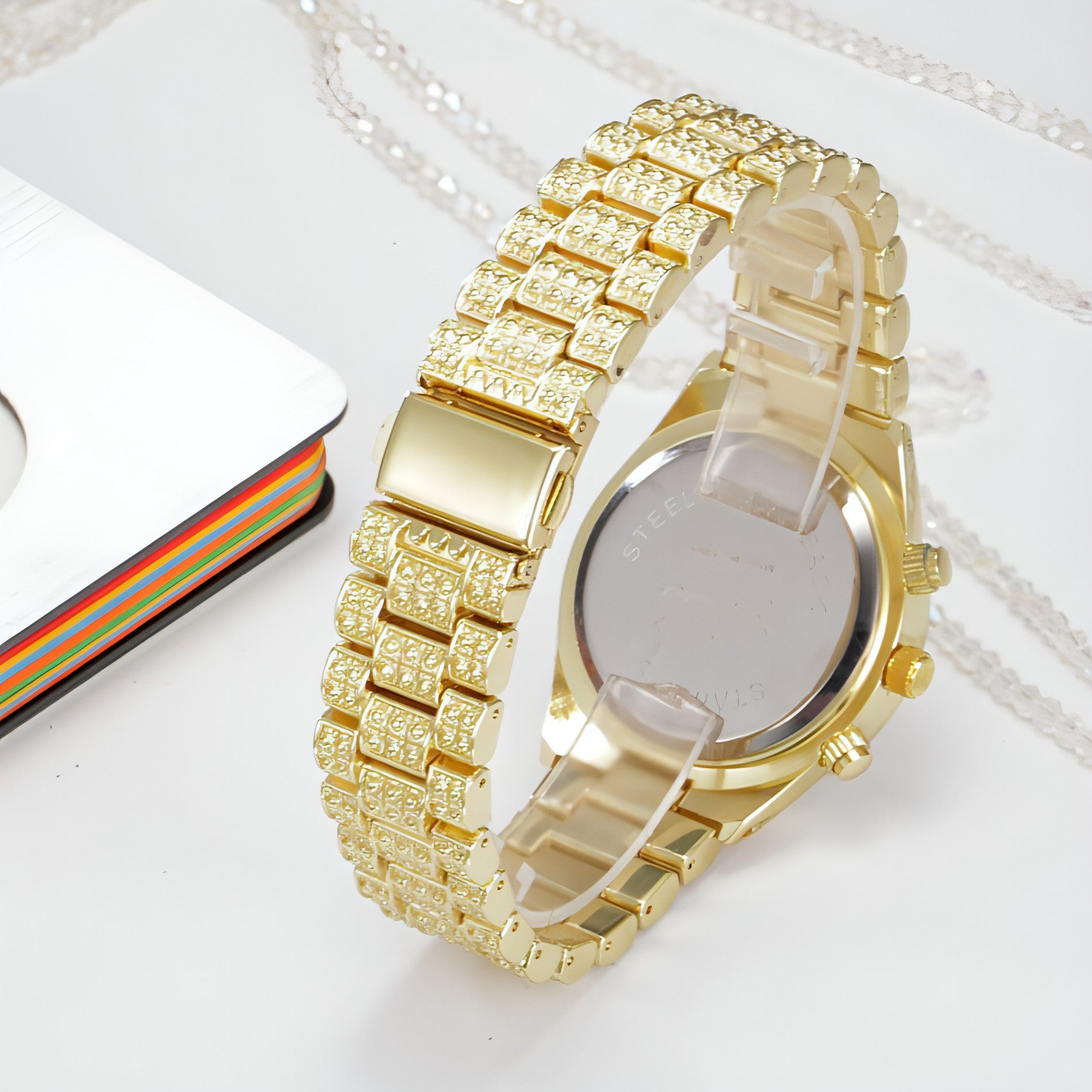 LunaGeneva™ – Rose Gold Crystal Iced-Out Quartz Watch Women