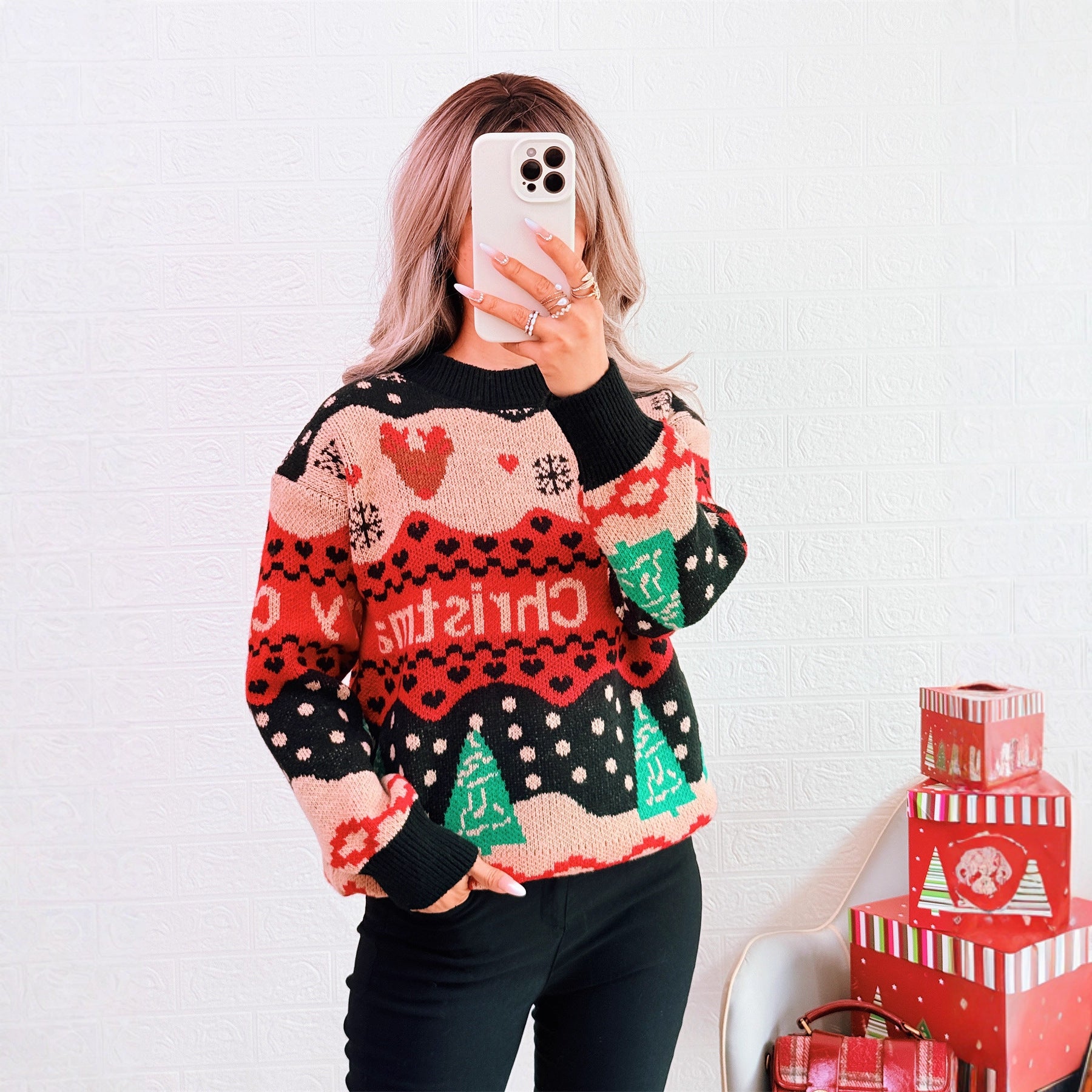 Christmas Knitwear Casual Loose Round Neck Sweater