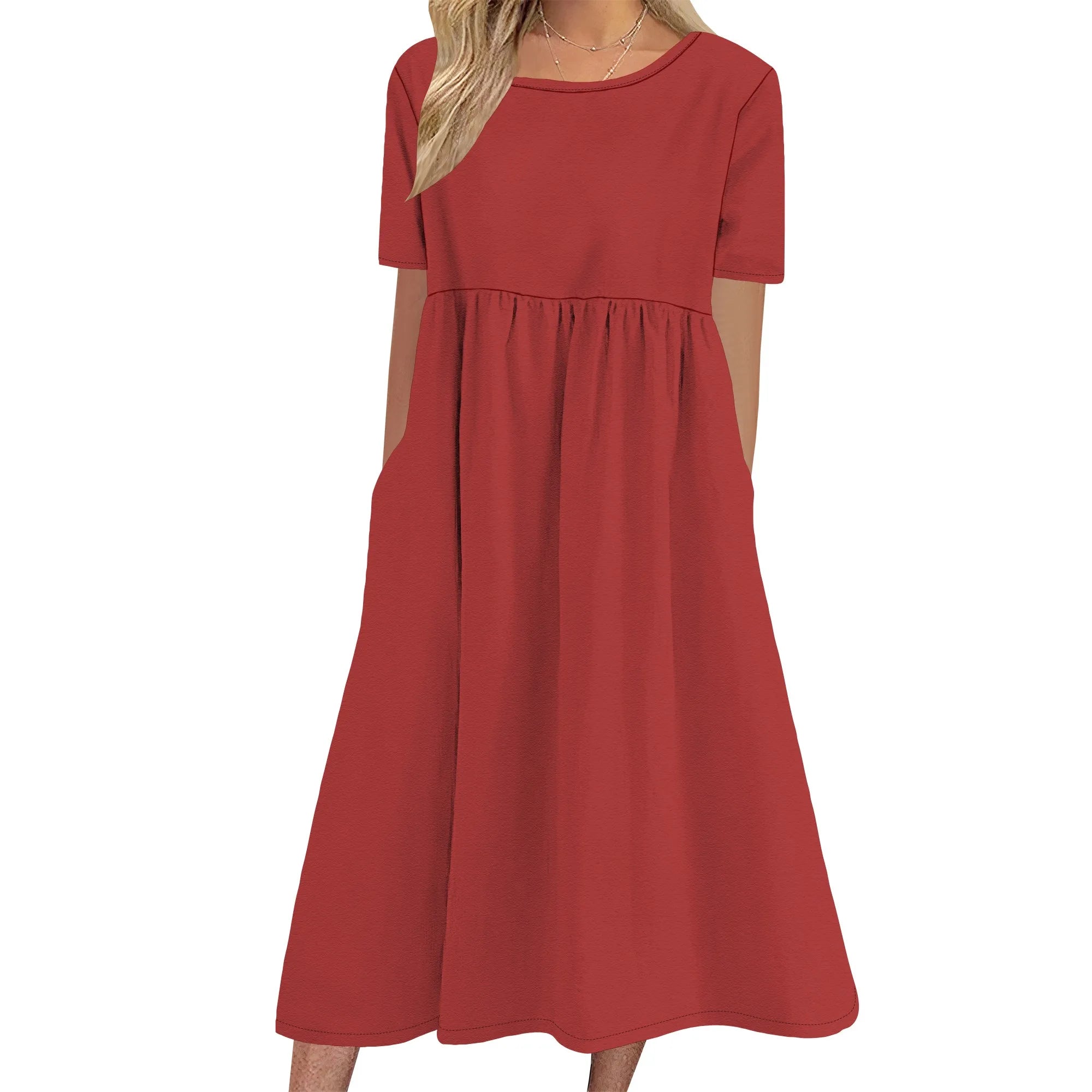 Women's Half Sleeve Linen Maxi Dresses Casual Loose Plus Size Beach Dress for Women with Pockets