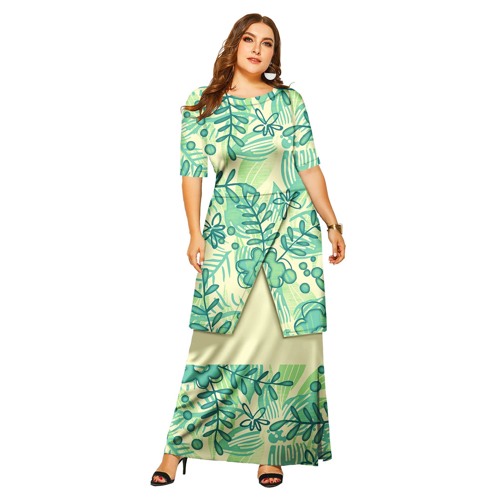 Vestido largo elegante con mangas florales para mujer, estilo hawaiano de las Islas del Pacífico, para playa, Puletasi 