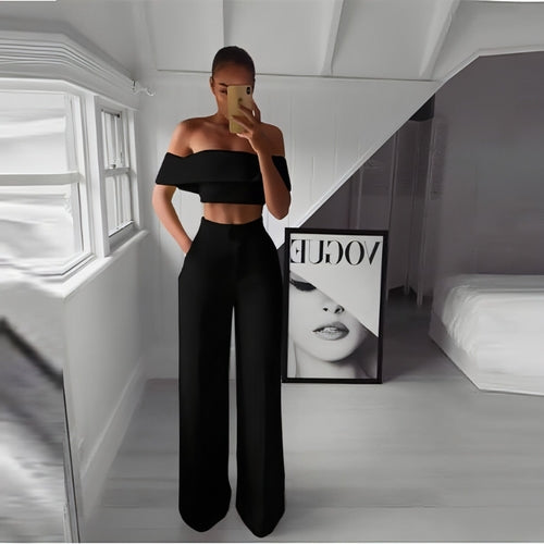 FlexiChic™ – Wide Leg Pants & Crop Top Two-Piece Set