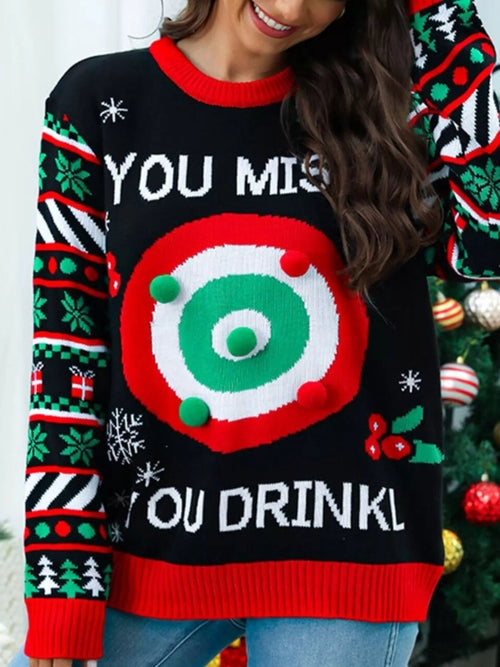 Christmas Ribbed Hem Long Sleeve Sweater