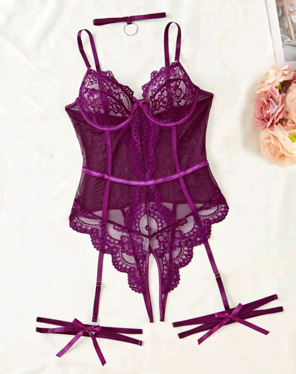 Faja de encaje con tirantes, body ajustado, estilo francés, ropa de cama sexy