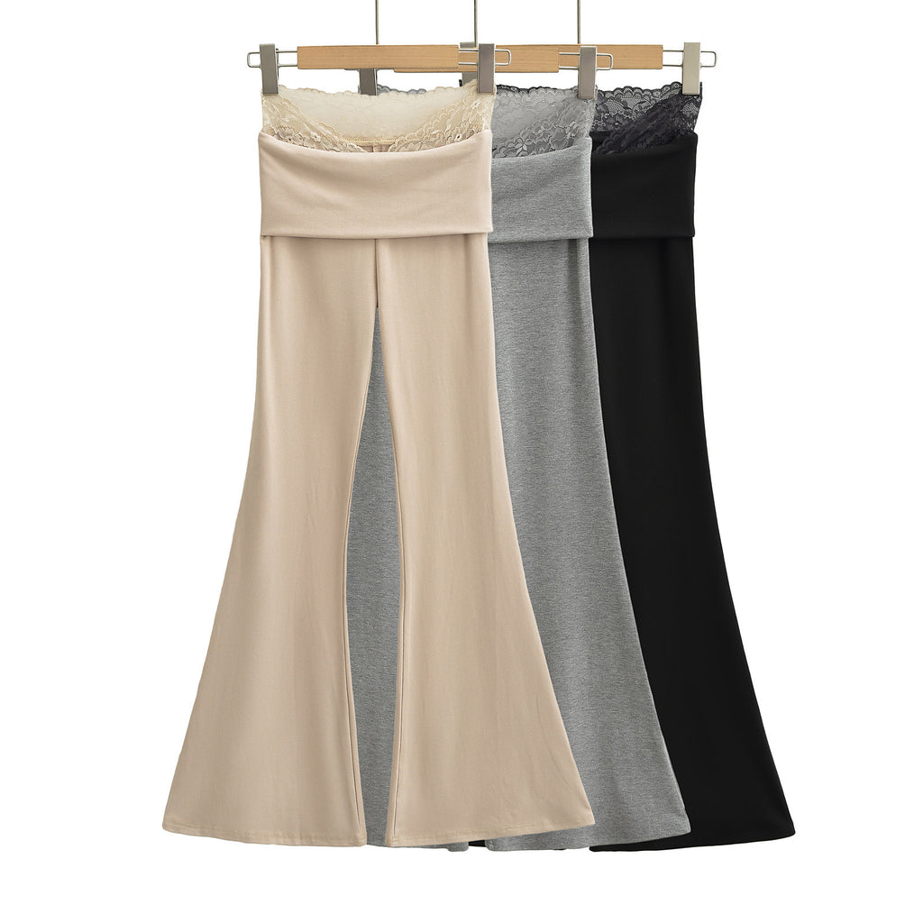 Lace turned high waisted casual micro flared pants