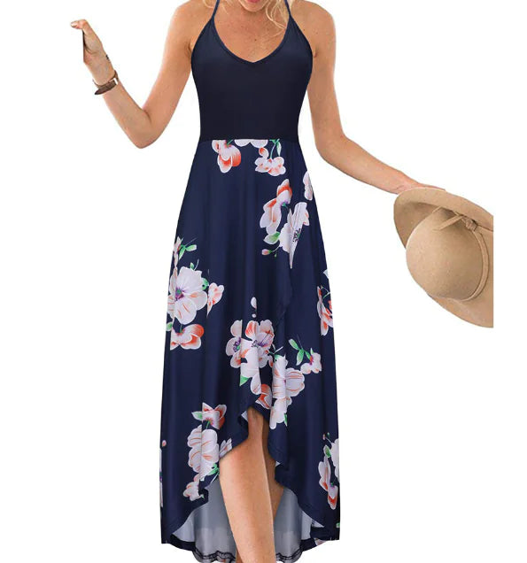 New Women's Long Tie Bow Print Maxi Dress for Fall/Winter