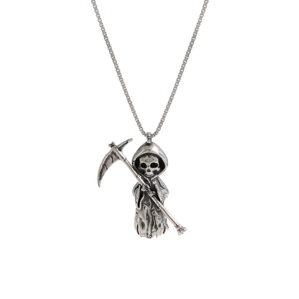 Vintage A Skeleton Holding A Sickle 925 Sterling Silver Necklace