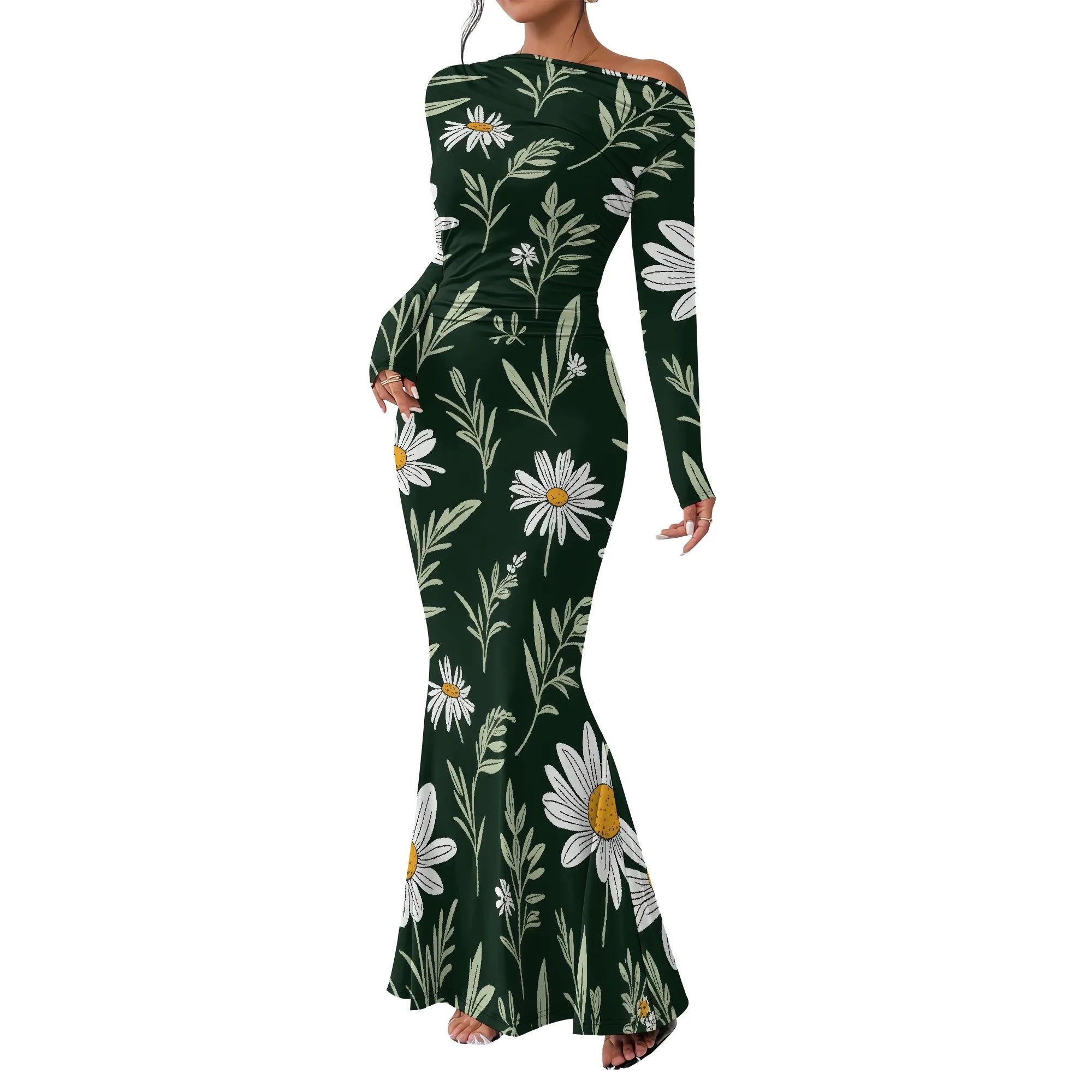 Women's 2025 Summer Casual Long Dresses Off Shoulder Long Sleeve Dress