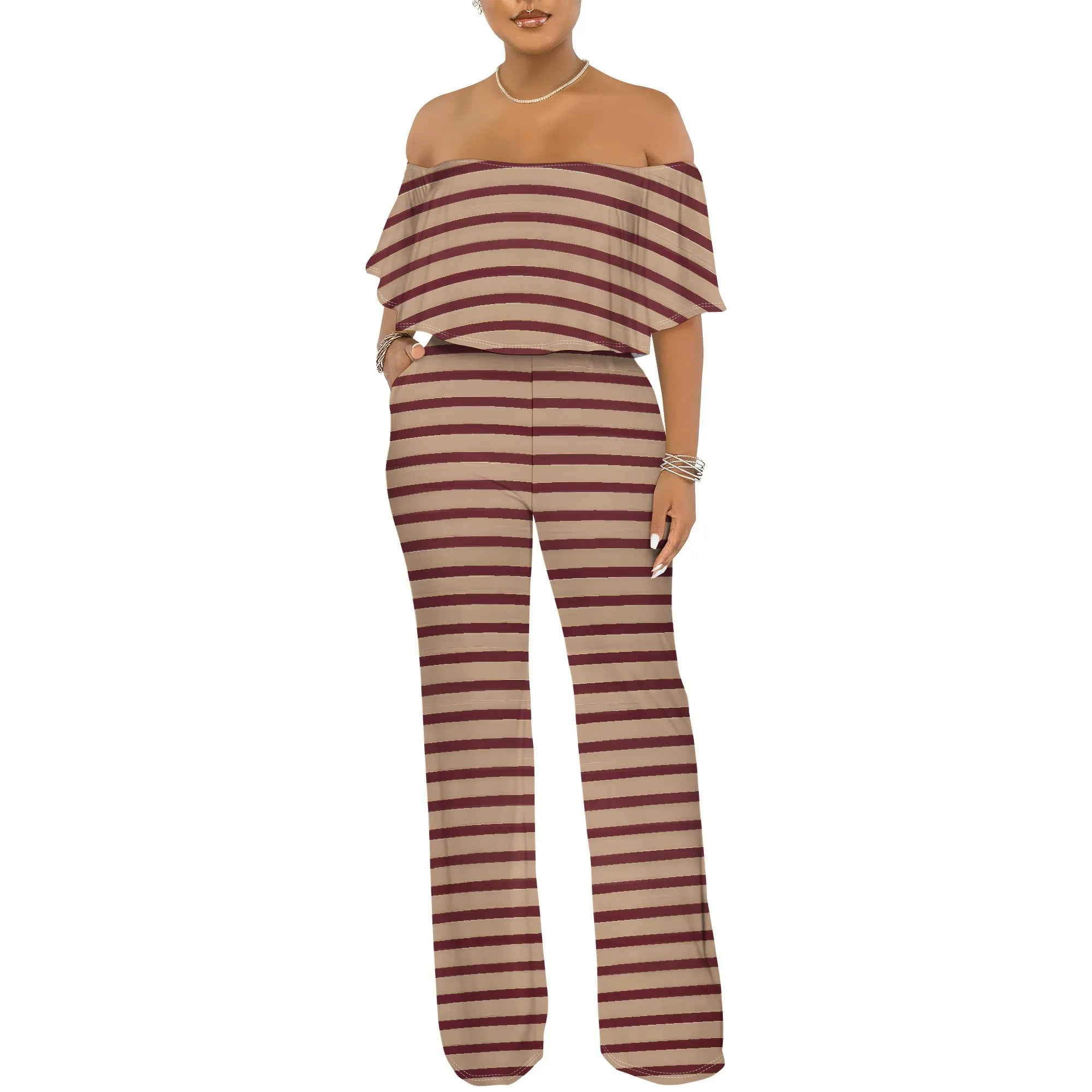 Off Shoulder Tube Top Ruffle Floral Print Jumpsuits for Women Wide Leg Pants Club Party Outfits Jumpsuit with Pockets