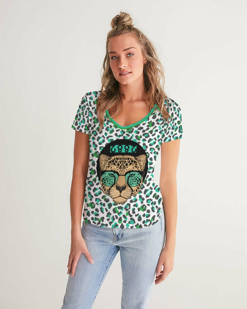 2882Sport™ Tropics of OZ - One Shady Lion Cheetah Women's V-Neck Tee