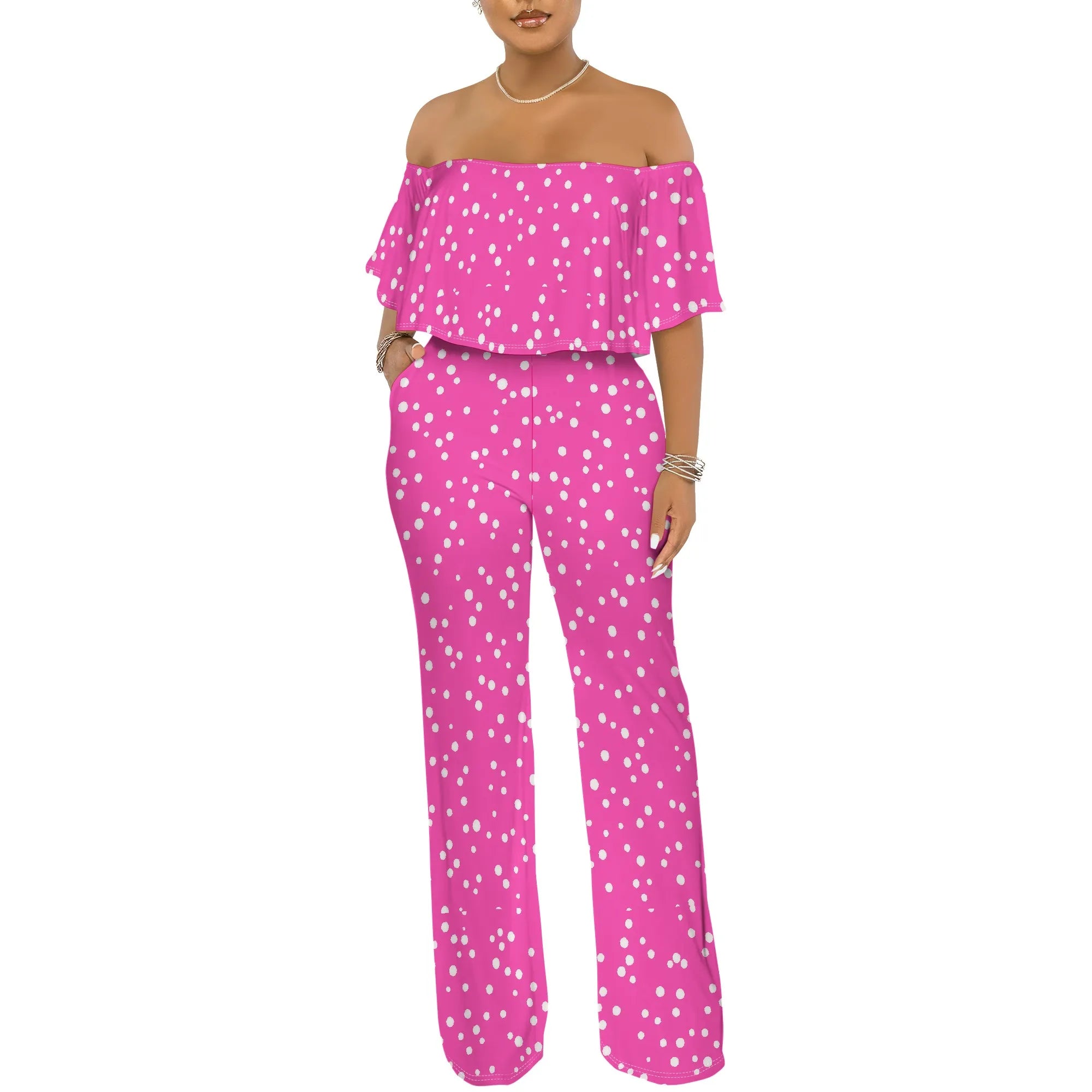 Off Shoulder Tube Top Ruffle Floral Print Jumpsuits for Women Wide Leg Pants Club Party Outfits Jumpsuit with Pockets